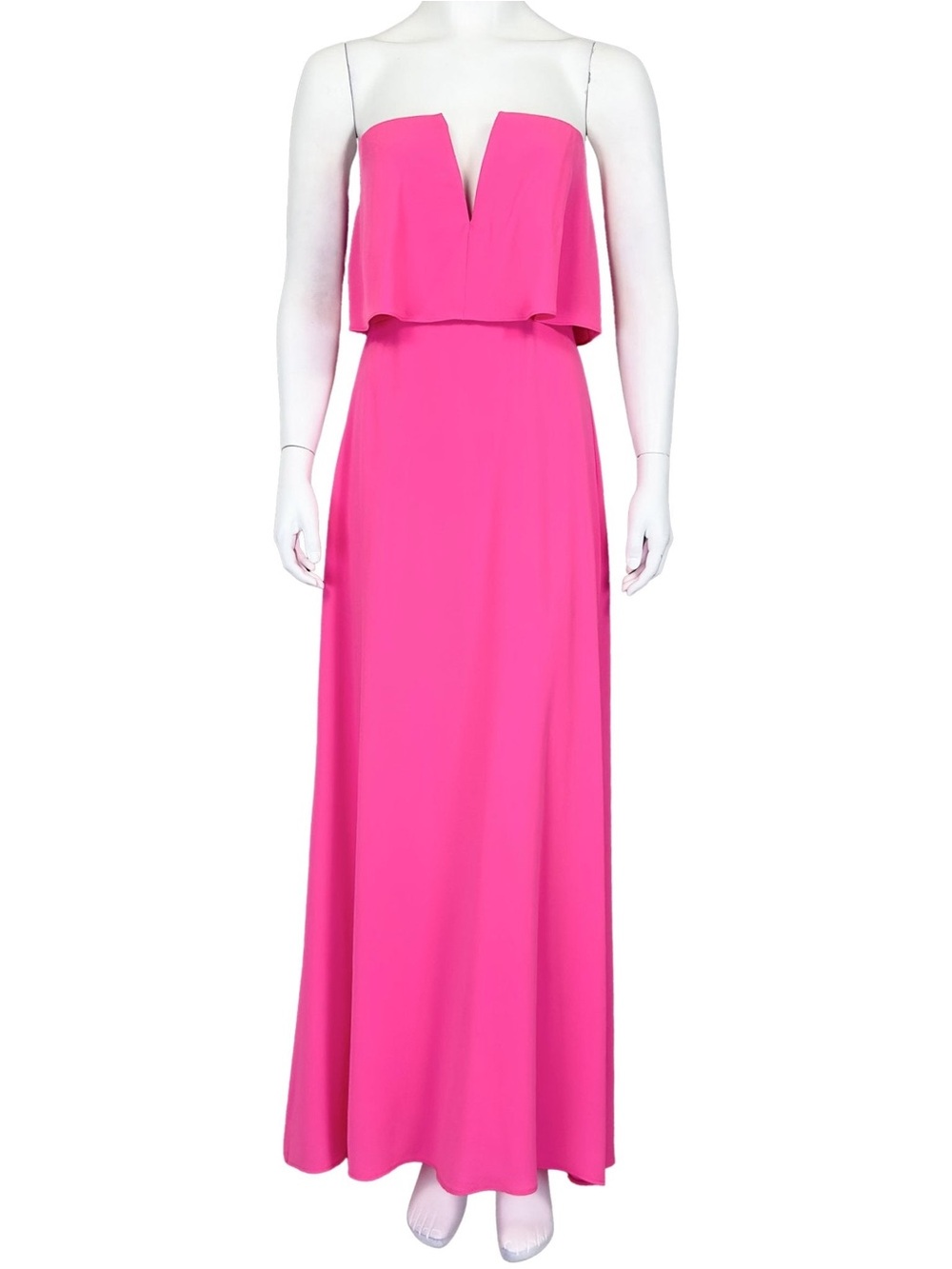 BCBGMaxAzria Hot Pink Ruffle Top Maxi Dress Strapless Alyse Gown Barbiecore 8